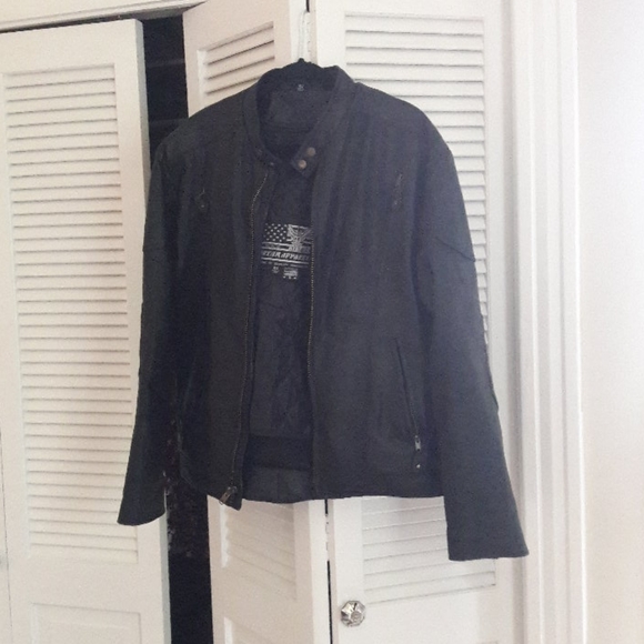 Black leather biker jacket - Picture 1 of 9